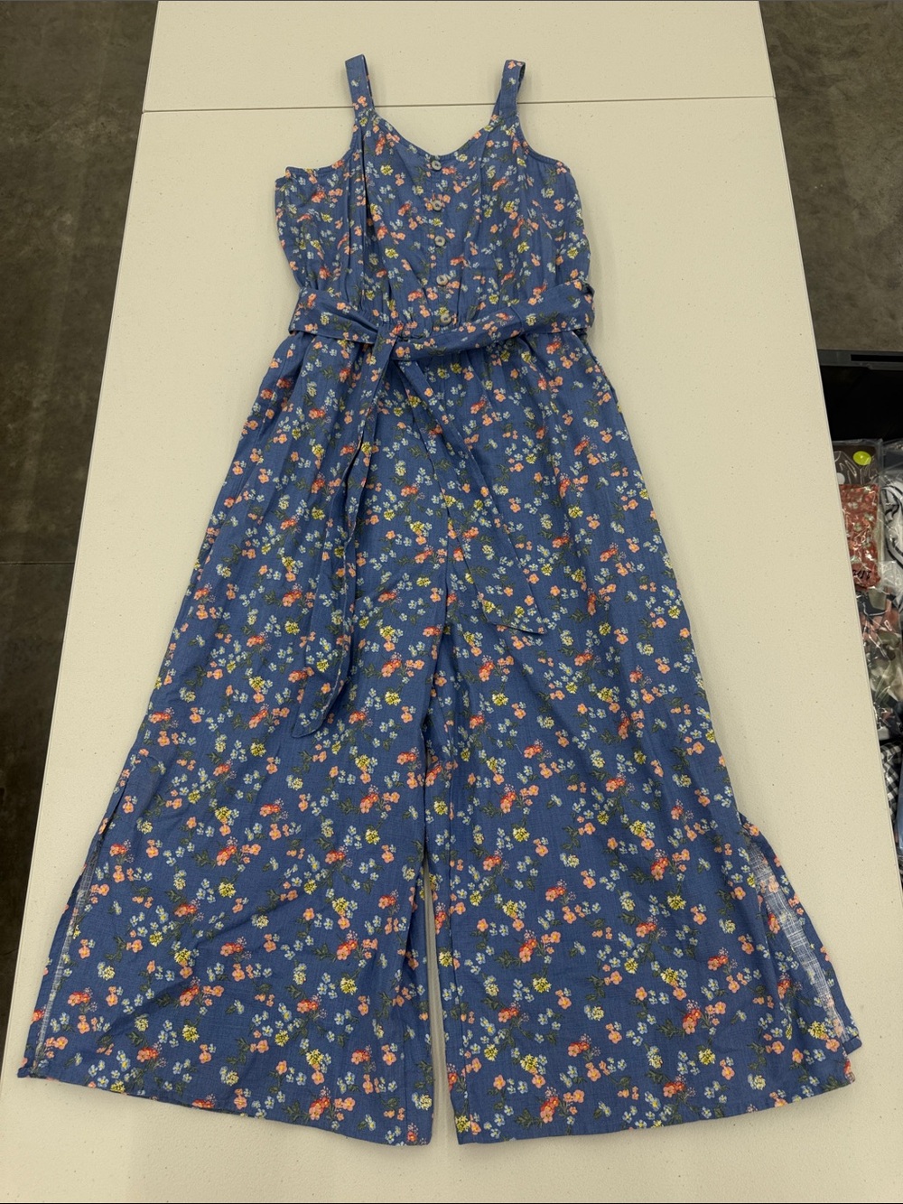 Justice Blue Floral Girls' One-Piece Jumpsuit with Tie